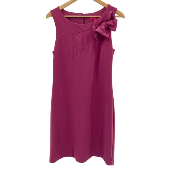 Betsey Johnson Mauve Pink Scuba Crepe Midi Dress with Shoulder Bow Dress Size 8 - Picture 2 of 14